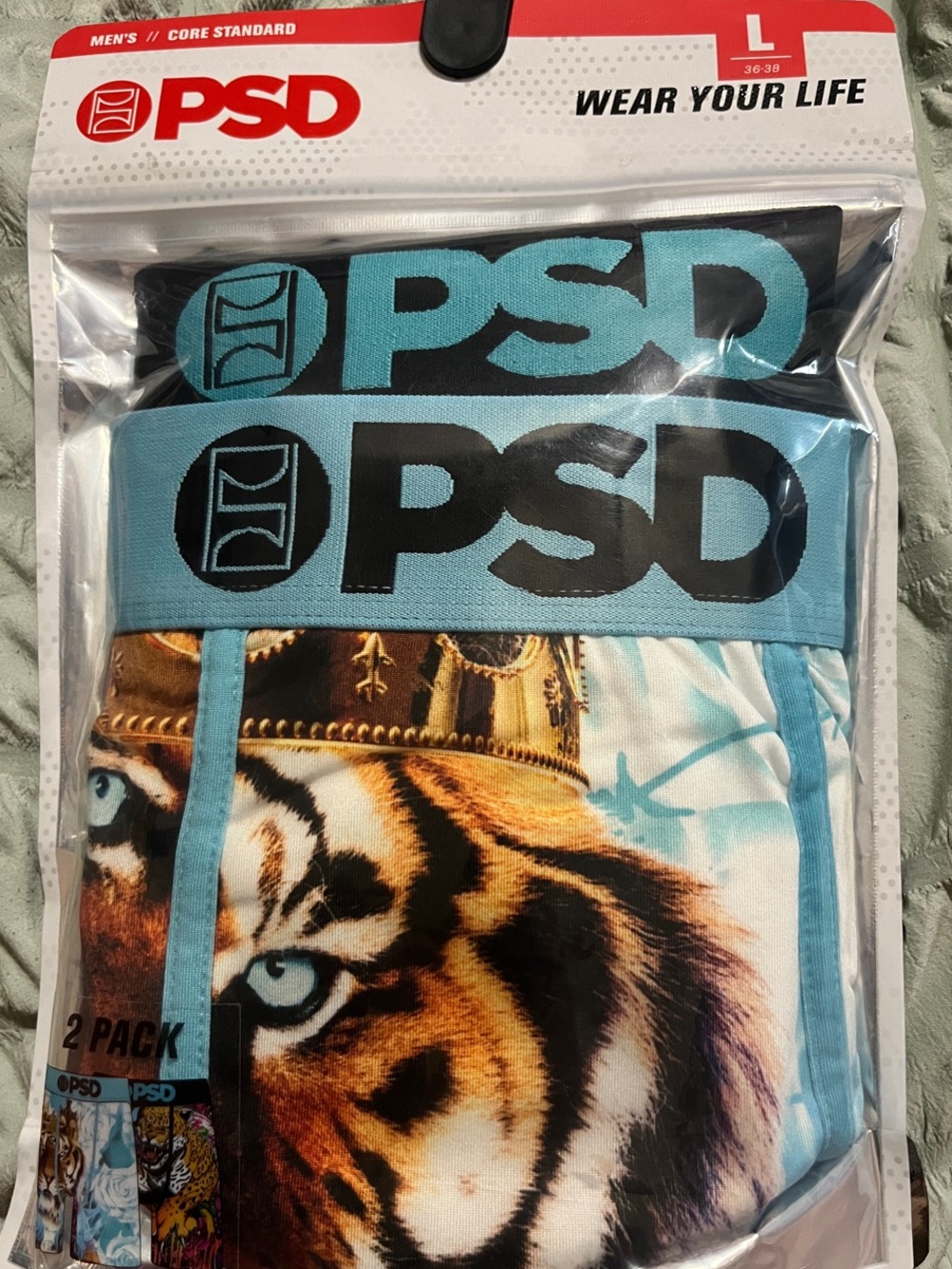 PSD Men's Tiger Print Boxer Briefs in Blue and Gold